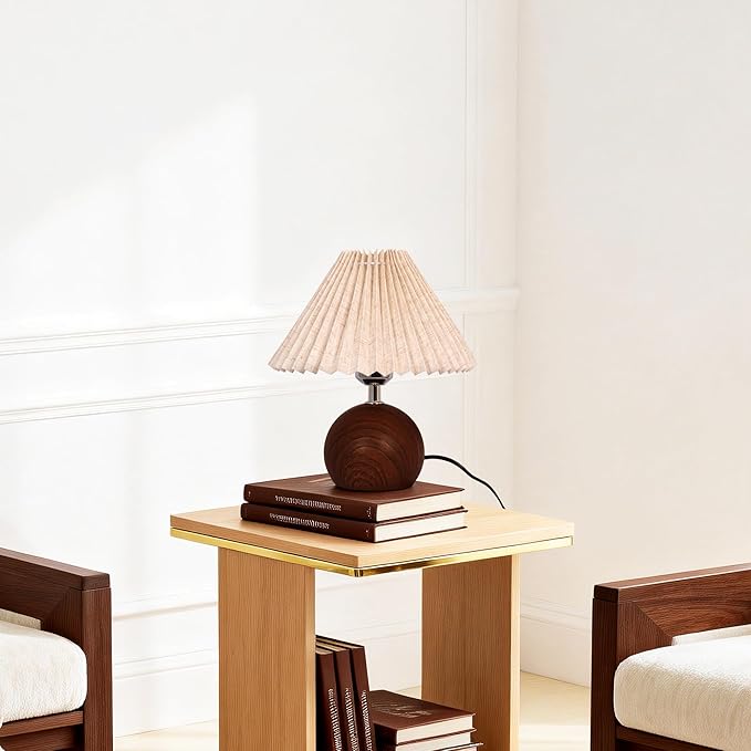Small Pleated Table Lamp, Modern Bedside Nightstand Lamp with Pleated Shade, Cute LED Table Lamp for Bedroom, Mid-Century Night Light with Pleated Linen Shade(E26 Bulb Included)
