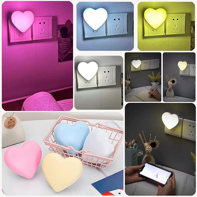 Night Lights Plug into Wall - 2Pcs Cute Heart LED Night Light for Kids, Plug in Nightlight with Smart Auto On/Off Dusk to Dawn Sensor, Soft Warm Lamp for Bedroom Nursery Living Room Bathroom Hallway