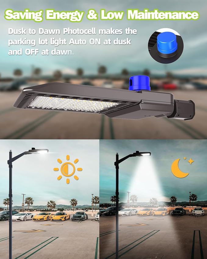 YXL LED Parking Lot Light, 200W LED Shoebox Light with Dusk to Dawn Photocell,28000LM 5000K Daylight Slipfitter Mount, IP65 Waterproof, LED Area Light for Parking Lot Sports Stadium, 3 Pack