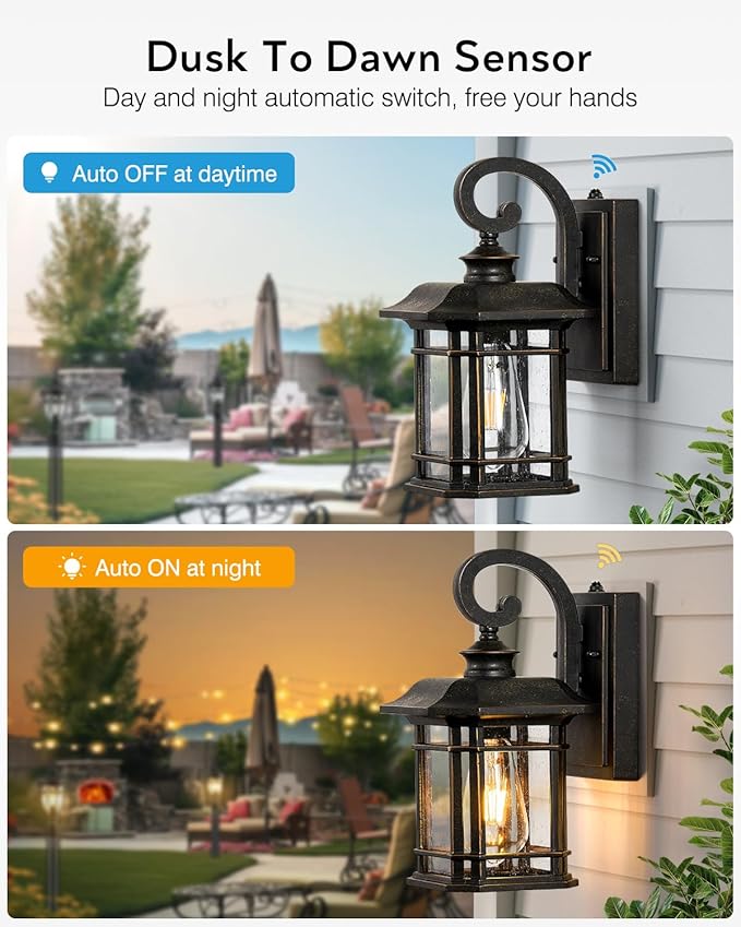VIANIS Oil Rubbed Bronze Outdoor Light Fixture, Dusk to Dawn Outdoor Lights for House, Waterproof Porch Lights, Outside Wall Lights for House, Garden, Garage, Entryway, Anti-Rust