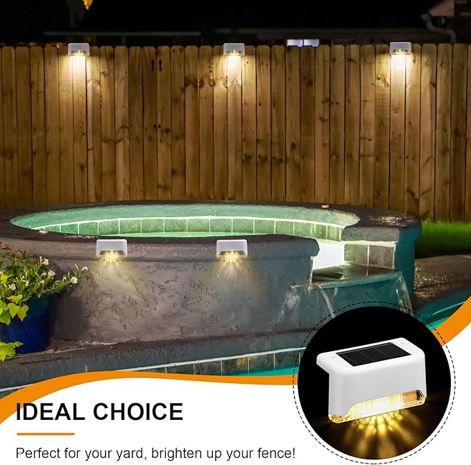 Geelin 32 Pcs Solar Deck Lights Outdoor, Waterproof LED Solar Step Fence Lights for Stairs, Step, Railing, Patio, Driveway, Garden, Pathway and Yard(White Shell Warm White Light)