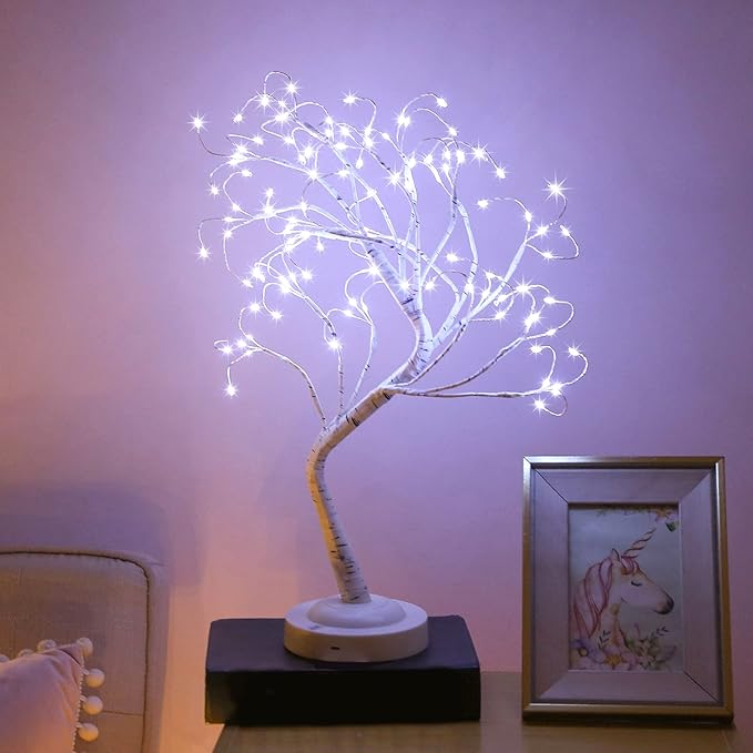 108 LED Birch Tree Lights 20 Inches Artificial Tabletop Fairy Tree Lamp Eight Lighting Modes USB or Battery Operated with Timer Decor for Bedroom Living Room Wedding Christmas Easter (White Light)