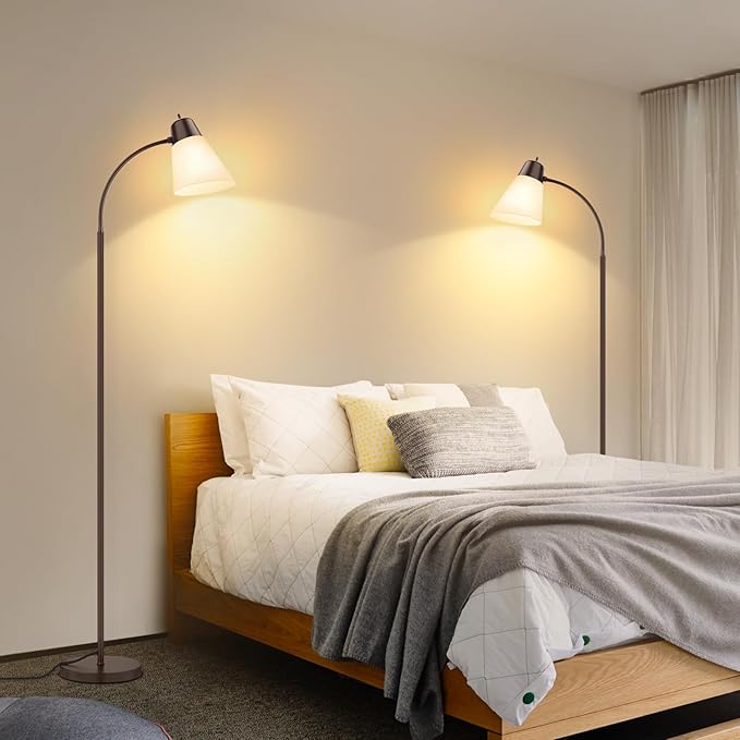 Floor Lamp for Living Room, Adjustable Standing Room Lamp with White Plastic Shade, Brown Reading Floor Lamps for Dorm, Bulb not Included