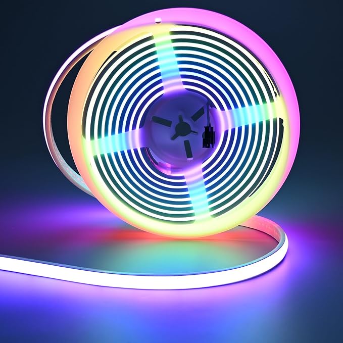 24V COB LED Strip 16.4ft Smart RGB+IC, Flexible Neon Rope Lights IP67 Waterproof, High Density 576LED/M, Self-Adhesive for Home Decoration(No Adapter and Controller)