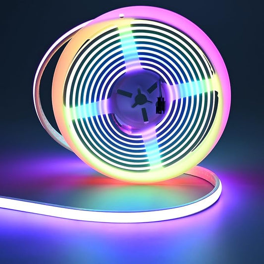24V COB LED Strip 16.4ft Smart RGB+IC, Flexible Neon Rope Lights IP67 Waterproof, High Density 576LED/M, Self-Adhesive for Home Decoration(No Adapter and Controller)
