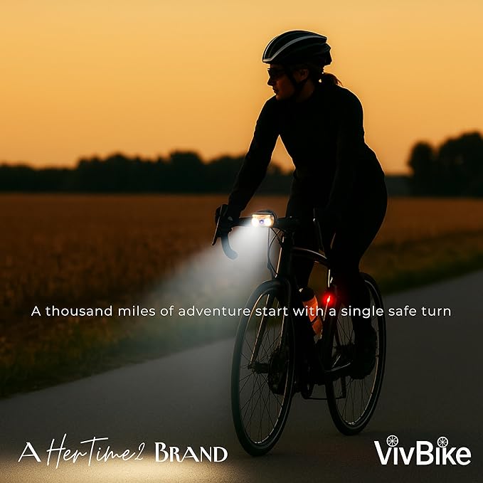 VivBike Rechargeable Bicycle Lights Bright LED Headlight and Taillight, USB Rechargeable, Waterproof, Easy Mount | A HerTime2 Brand