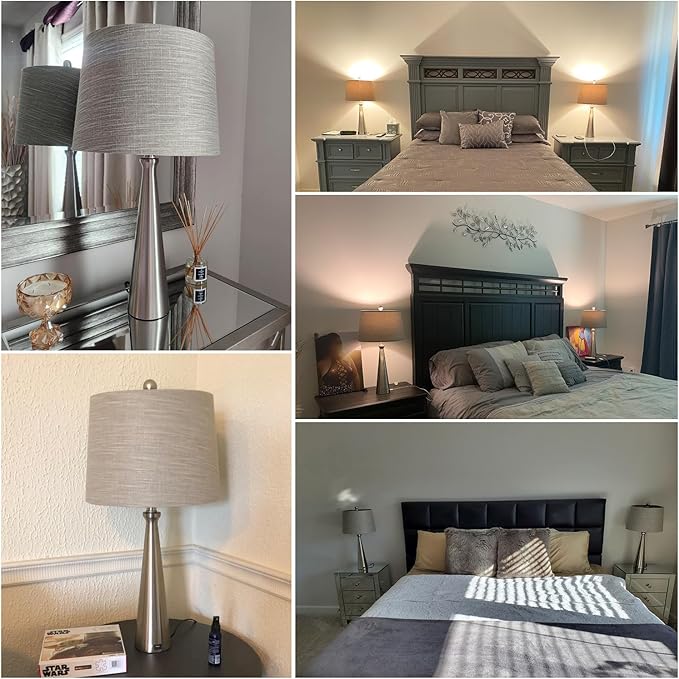 Oneach 25.75" Table Lamps for Living Room Bedroom, Bedside Lamp 3-Way Dimmable Touch Control, Modern Silver Nightstand Light Fabric Shade Vintage Accent Style