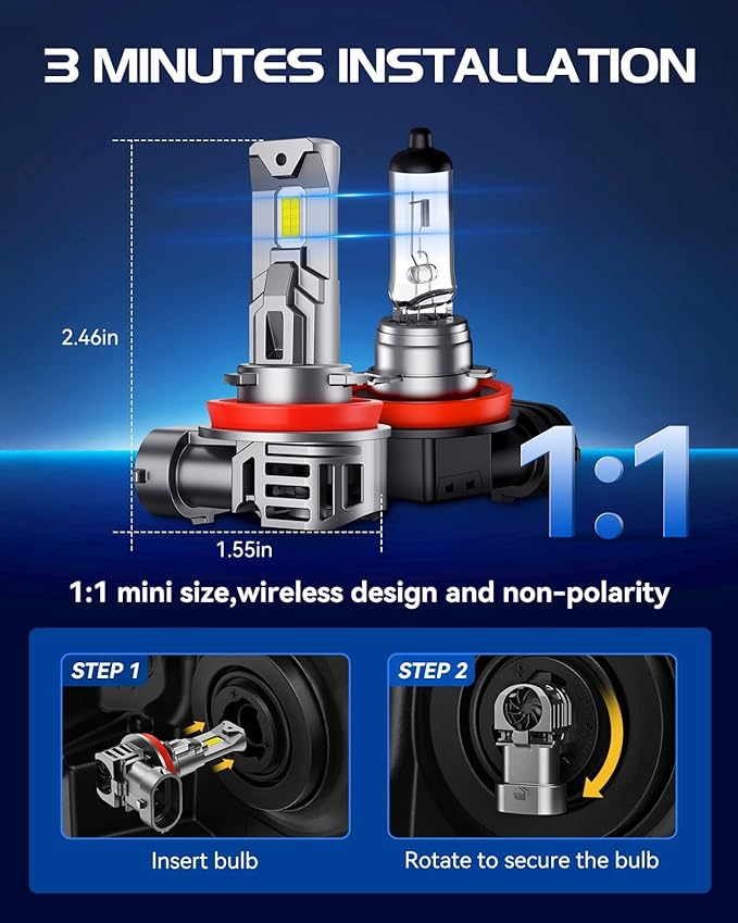 Laxmas 9006/HB4 Bulbs, 32000LM Brightness 6500K Cool White 9006 Fog Light, wireless 9006 Fog Lights with 15000RPM Cooling Fan, IP67 Waterproof, Plug-N-Play,Pack of 2