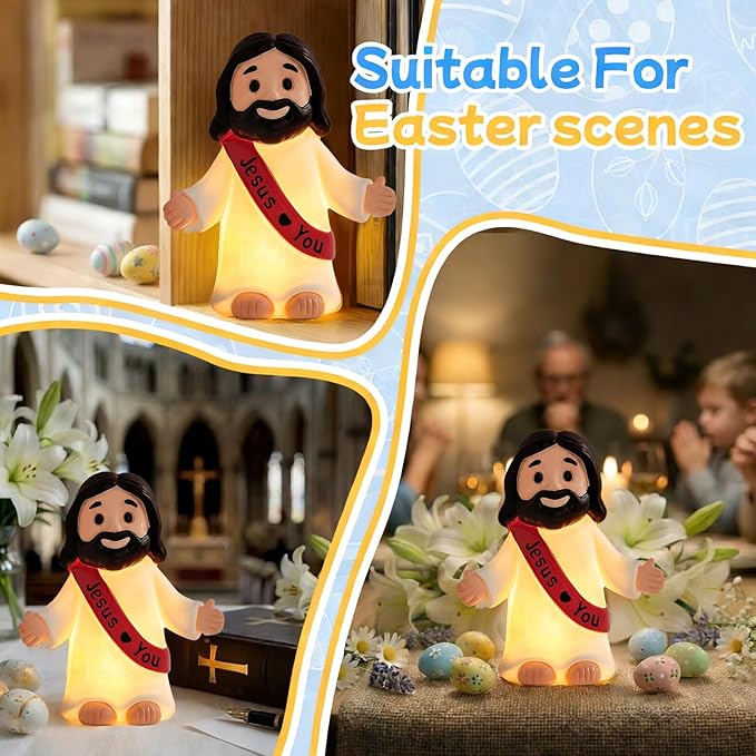 Jesus Resin Figurine,Christian Easter Decor,Jesus Night Light Statue,Figure for Home Office Table Decor Religious Gift