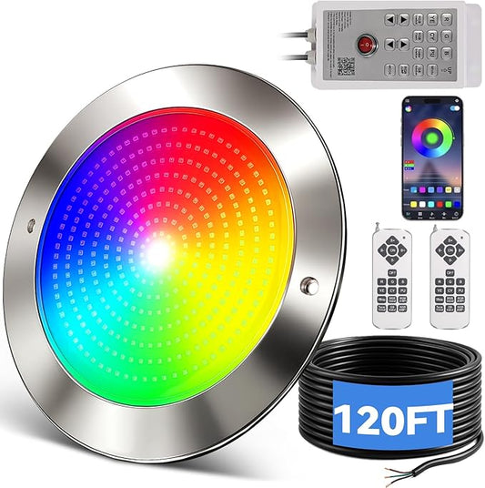 LED Pool Lights for Inground Pool with 3 Control Way (App/Remote/Manual Controller), 54W 10 Inch Color Changing Underwater Swimming Pool Light for 10" Large Wet Niches - 120FT