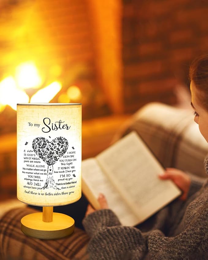 Sisters Gifts from Sister, to Sister Fabric Table Lamp, Sister Mothers Day Birthday Gifts for Sister, Bedside Table Lamp Gifts for Sisters from Sisters Adult