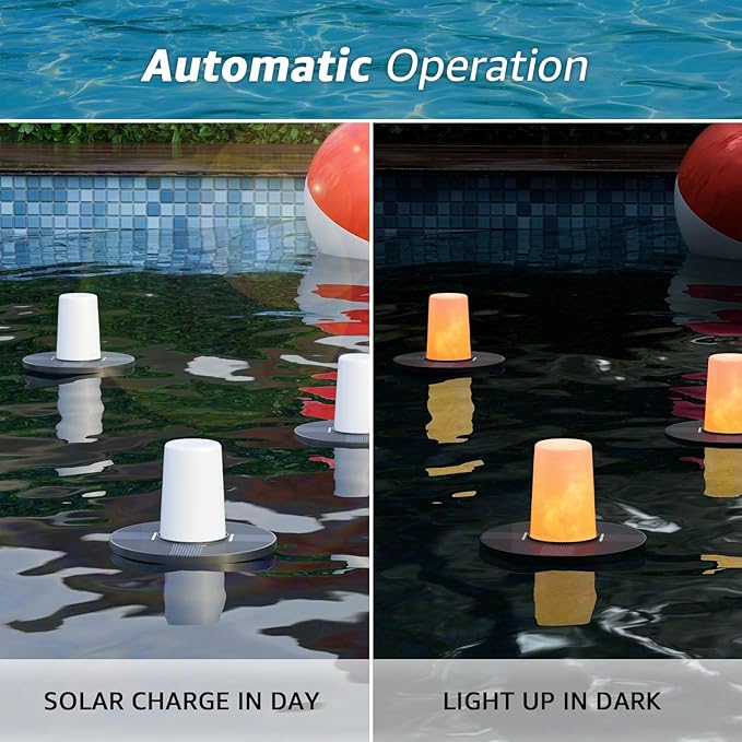 Small Solar Floating Pool Candle Lights, 3-Pack Solar-Powered Float Candles Lamps Tea Light for Pond Party Garden Backyard Outdoor Decor