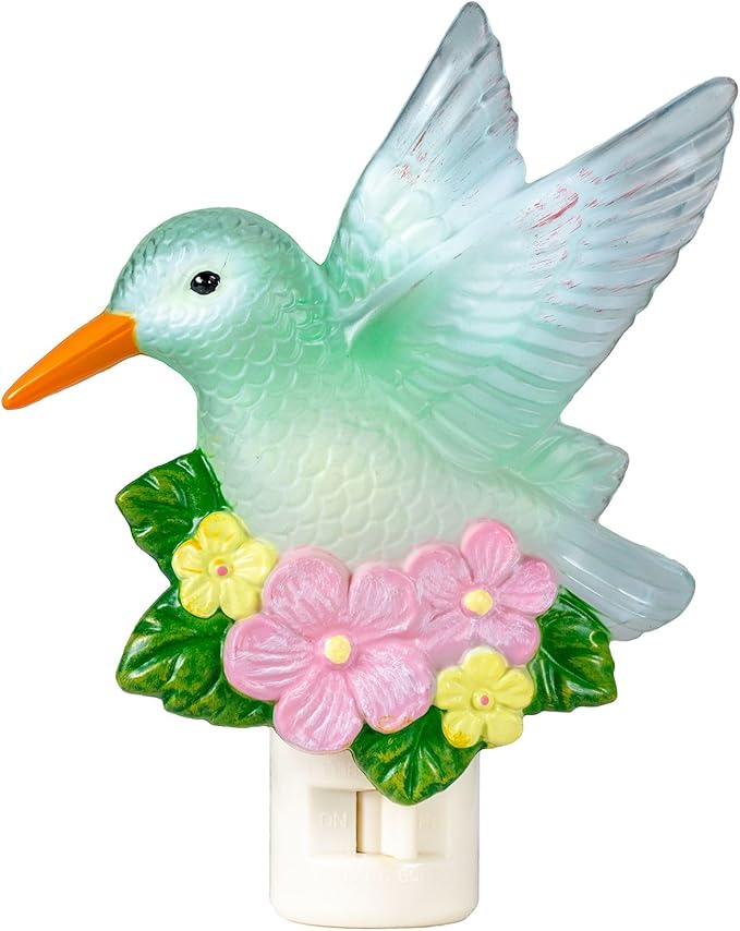 Novelty Lights LED Lamp Hummingbird with Flowers Spring Easter Decoration Night Light with Swivel Plug