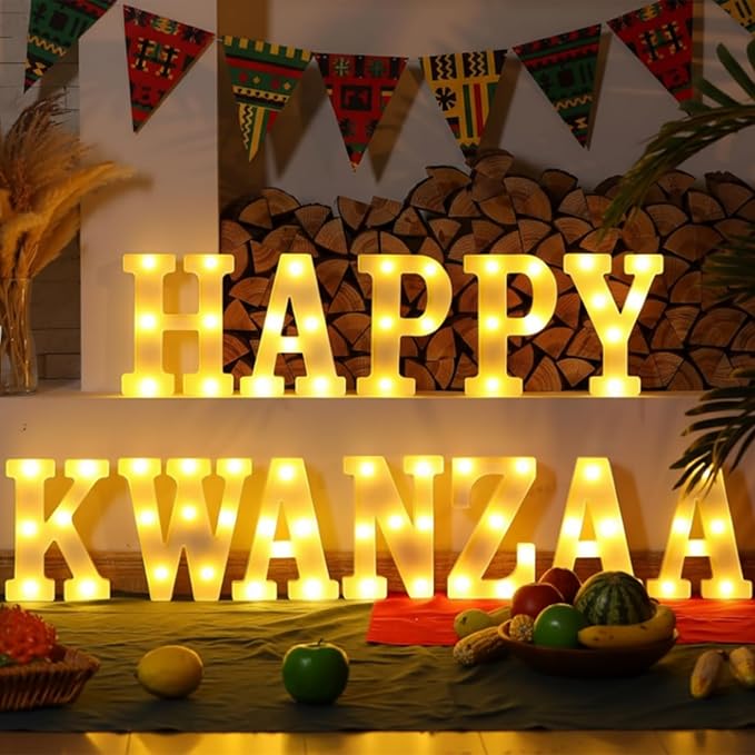 11 Pcs Happy Kwanzaa Large LED Letter Sign LED Lights Battery Powered Table Decorations for Party Favor Light Centerpiece Tabletop Decoration