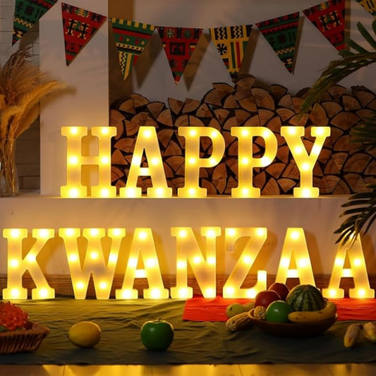 11 Pcs Happy Kwanzaa Large LED Letter Sign LED Lights Battery Powered Table Decorations for Party Favor Light Centerpiece Tabletop Decoration