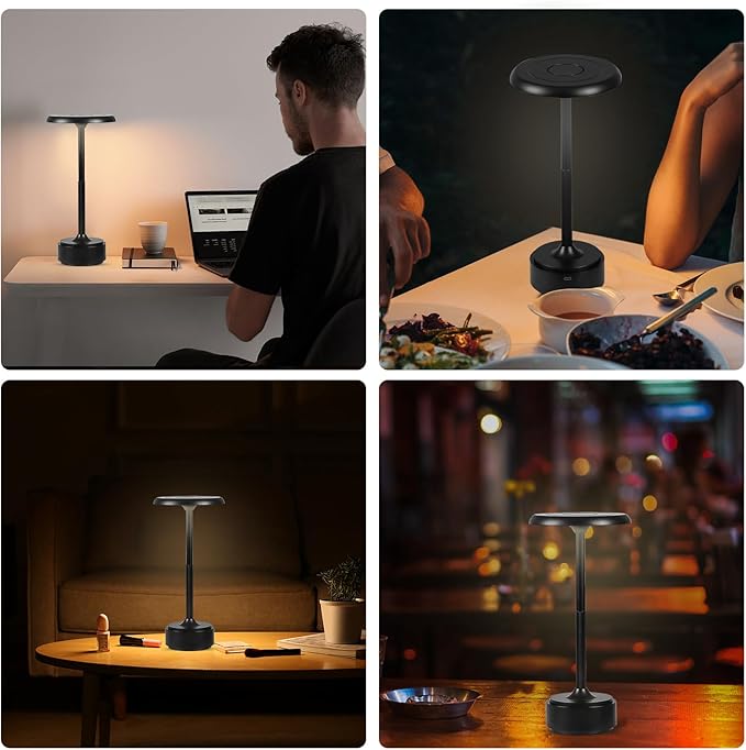 5200mAh Rechargeable Cordless LED Table Lamps Touch Sensor Light, 3-Levels Portable Dimming Wireless Battery Operated Lamp,Night Light/Restaurant Table/Outdoor/Coffee/Bar (Black Set of 2)