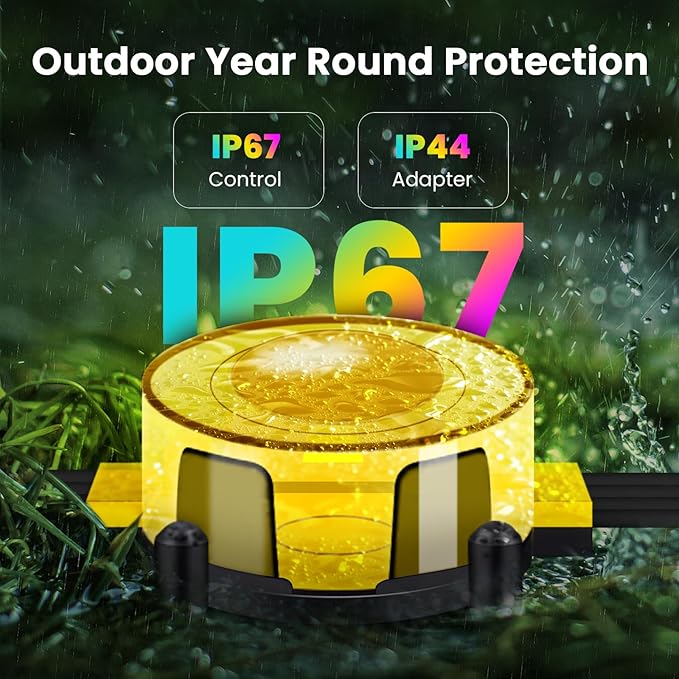 Outdoor Ground Lights 150 FT, Permanent Outdoor Lights for House with RGB Color Changing, Bluetooth Music Sync, IP67 Waterproof, Timer for Eaves and Landscape Lighting