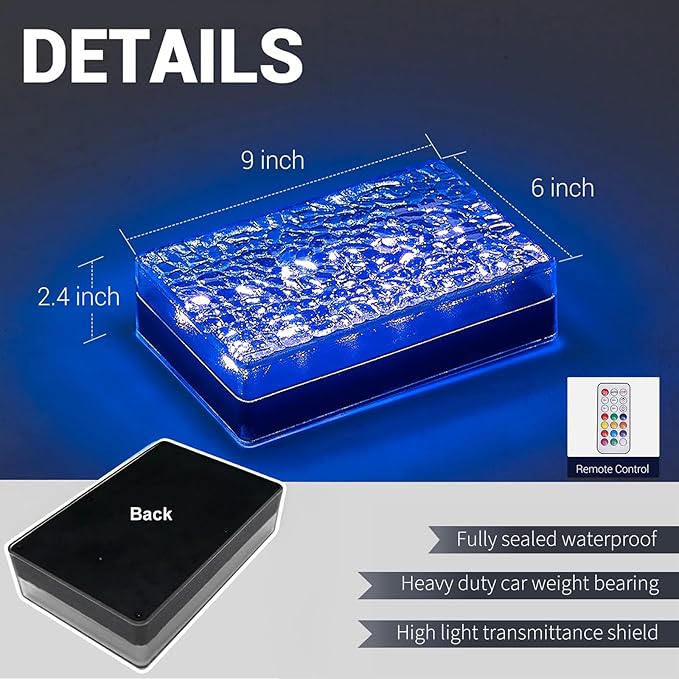Solar Driveway Lights Color Changing, 6x9 Inch Solar Paver Light, Heavy Duty IP67 Waterproof Recessed Brick LED, Landscape Lighting for Pathway, Ground, Pool, Patio, Garden (RGBW, 1Pack)