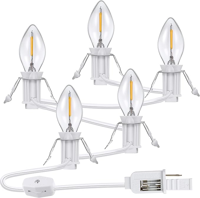 Meonum 1 Pcs Christmas Village Lights, 5 Base C7 String Bulbs Christmas Village Light Cord with ON/Off Switch Spare Fuse, Blow Mold Light Kit for Xmas Mini House