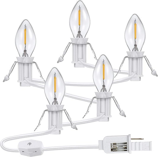 Meonum 1 Pcs Christmas Village Lights, 5 Base C7 String Bulbs Christmas Village Light Cord with ON/Off Switch Spare Fuse, Blow Mold Light Kit for Xmas Mini House