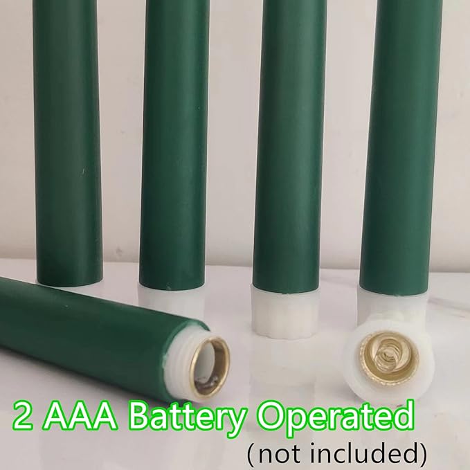 Green Flameless Taper Candles with Remote Timer, Flickering Battery LED Candlesticks Spring Home Decor Set of 6