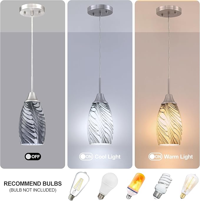 1-Pack Mini Glass Pendant Light 4.72" with Handblown Black Gray Marble Art Glass Hanging Light Oval Ceiling Hanging Light Fixture for Dining Room Kitchen Island Cafe Foyer Hallway