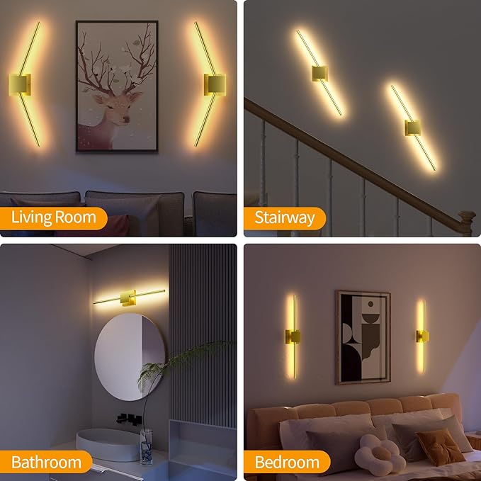 Torchlet Battery Operated Wall Sconces Set of 2 with Remote Control,DIY Independent Rotation Picture Lights,3000K-6000K Dimmable LED Rechargeable Wall Lights for Living Room Bedroom, 28.3'' Gold
