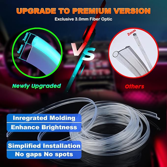 Car LED Lights, Interior Car Lights with Wireless APP/RF Remote/Button Control, Car Ambient Lighting Kit with 315" Integrated Molding Fiber Optic RGB Sync to Music (6 in 1-USB)