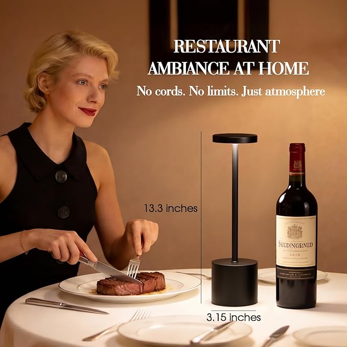 Rechargeable Table Lamp –Outdoor Touch Cordless Desk Lamps, 5000mAh Battery Operated Lamp with 3-Color Dimmable Light, Portable LED Lamp for Bedroom, Dining Room, Patio, Outdoor (Black)