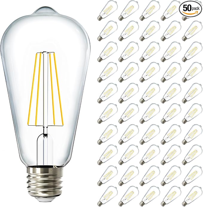 Sunco 50 Pack Edison Bulbs LED ST64, Clear Vintage Filament Waterproof Bulb, 800 LM, 8W (60W Equivalent), ST19, 4000K Cool White, E26 Medium Base, Decorative Dimmable UL