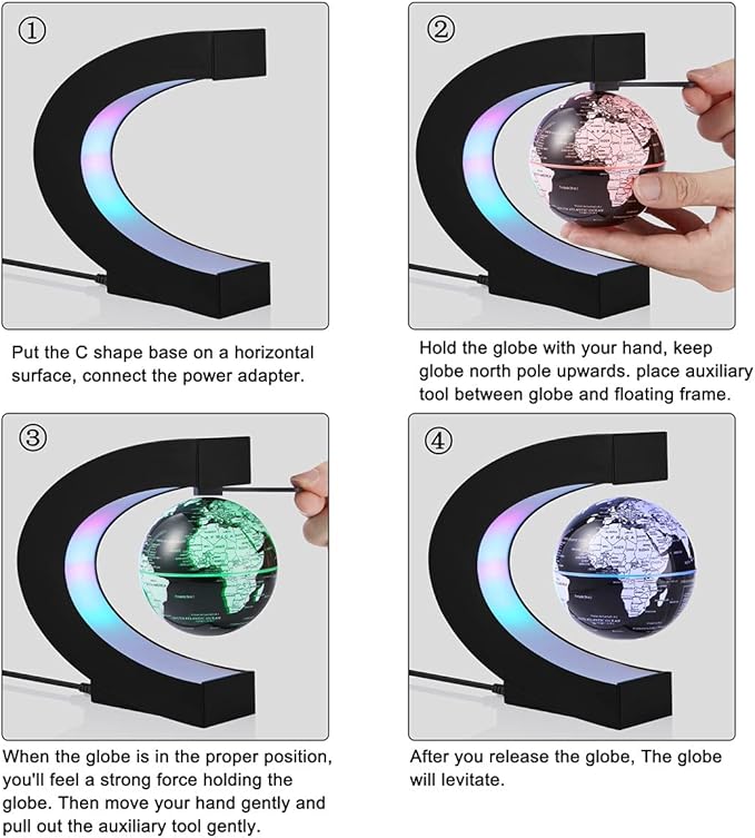 Magnetic Levitation Globe, Multi-Color Changing LED Levitating Globe Magnetic Floating Rotating World Map Globes Decorative Lamp Cool Gifts Night Light for Office Home Desk Decor