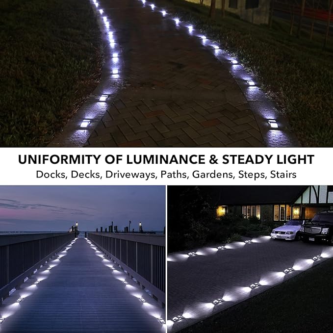 AGPTEK Solar Driveway Lights 20 Pack, Outdoor Deck Dock Marine LED Solar Powered Waterproof Driveway Marker Lights for Warning Step, Sidewalk, Pathway, Garden, Yard (White Light)
