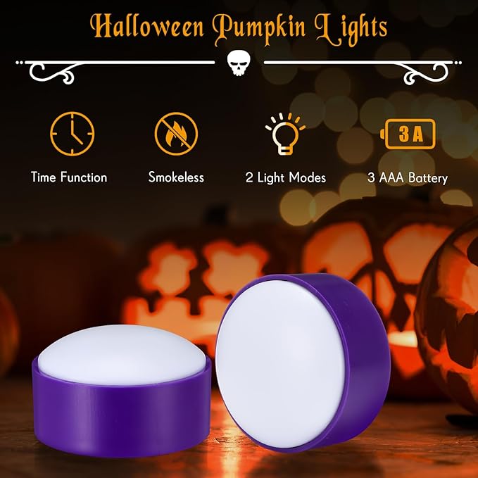 Riakrum 6 Pieces Remote Timer LED Lights with Remote LED Pumpkin Lights Battery Operated Lantern Bright Flameless Candle(Purple,Warm Light)