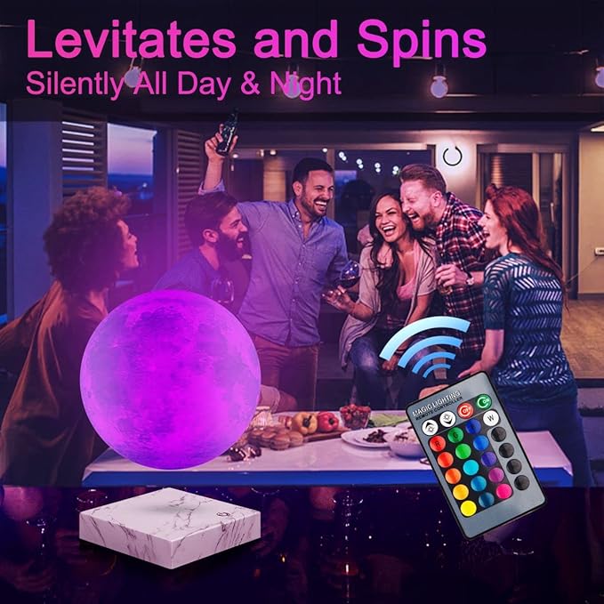 UVEHAS Magnetic Levitating Moon Lamp - 16 Colors LED Floating and Spinning 3D Moon Night Lights with Remote Levitation Rotating Globe Lunar Desk Lamp for Bedroom Office Decoration Unique Gifts