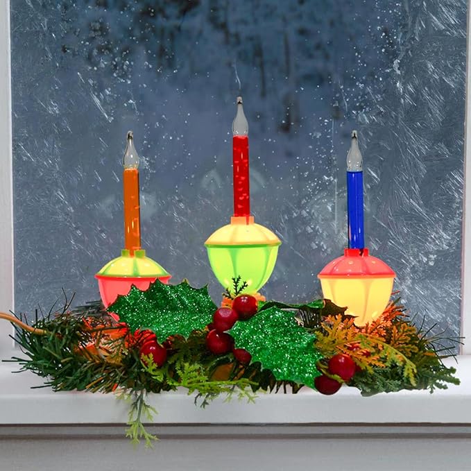 Goothy 3 Lights Bubble Candle Lamp, Plug in Electric Window Candle Lamps with 4 Multicolor Bubble Light(1 Spare), C7/E12 Base, Vintage Bubble Light Candle Great for Christmas Mantel Window Table decor