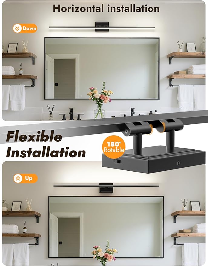 NIORSUN 48 Inch Modern Bathroom Light Fixture, 30W 5CCT Dimmable LED Black Bathroom Vanity Lights Over Mirror, Vanity Lights for Bathrooms Restroom Mirror- ETL Certified