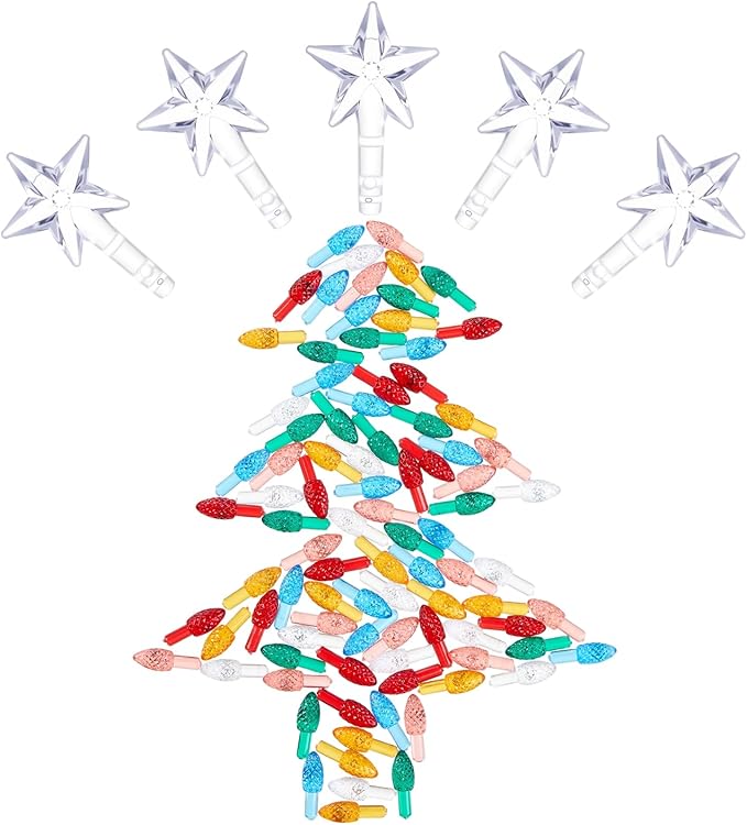 Boao 100 Pieces Ceramic Christmas Tree Bulbs and 5 Stars Replacement Plastic Bulbs for Ceramic Christmas Tree Decorations (4 mm Diameter,Assorted Color)
