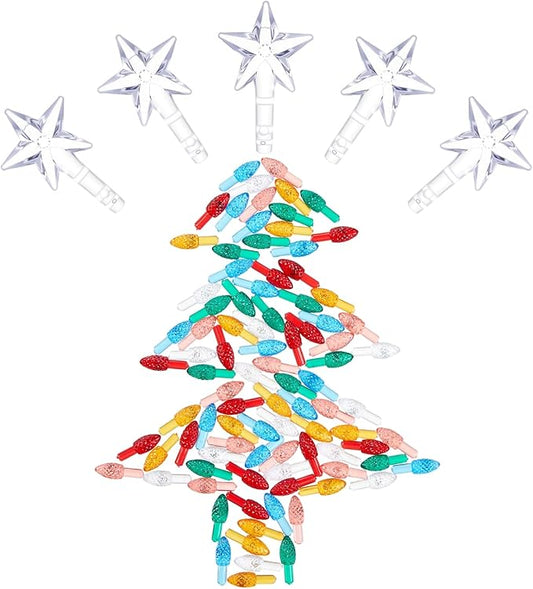 Boao 100 Pieces Ceramic Christmas Tree Bulbs and 5 Stars Replacement Plastic Bulbs for Ceramic Christmas Tree Decorations (4 mm Diameter,Assorted Color)