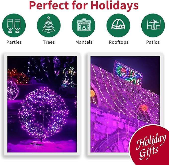 LAMPHOME 33ft Halloween Decorative Mini Lights, 100 LED Green Wire Fairy Starry String Lights Plug in, 11 Lighting Modes, for Halloween Decoration Outdoor Xmas Tree Party Decoration (Purple)