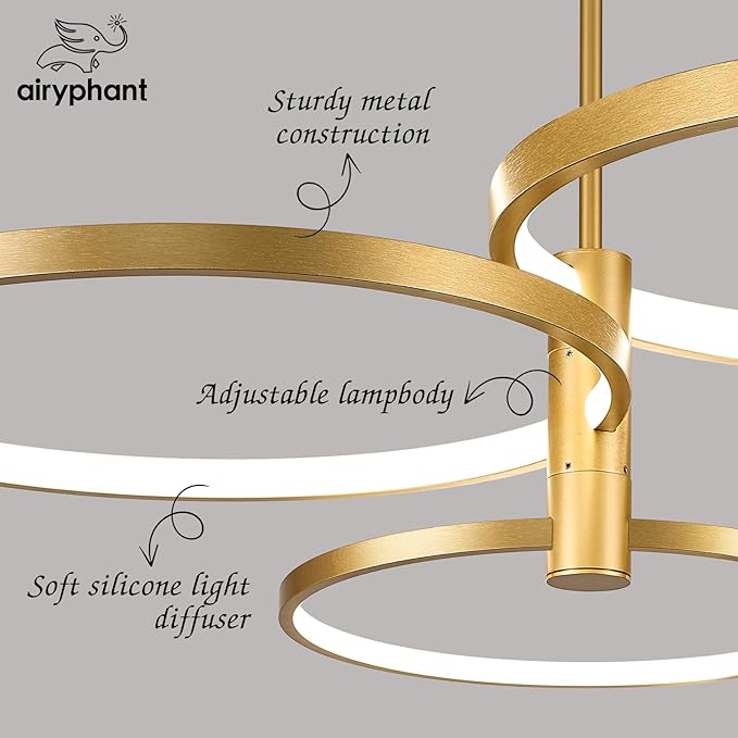 LED Ring Chandelier Modern Gold Chandellier for Dining Room 3-Light Dimmable Pendant Light Kitchen Island Contemporary Flush Mount Chandelier for Bedroom Living Room Dining Table Closet