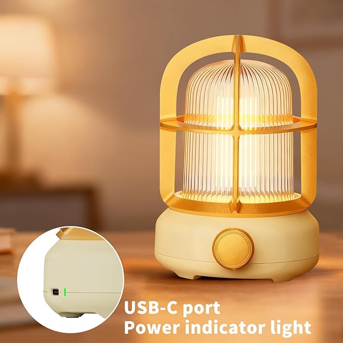 Cute Camping Lantern with Adjustable Dimming & USB-C Charging, Desk Decor for Bedroom, Indoor Outdoor Adventures & Emergency Use Gift, Retro Atmosphere Lamp for Bar (Yellow)