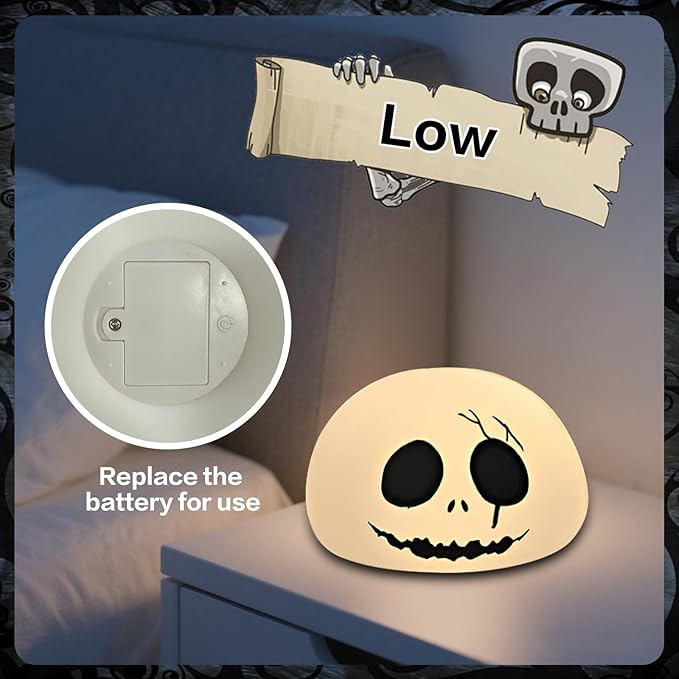 Cute Creative Christmas Skeleton Face Silicone Tap Light - Battery Powered, Multi-Color Changing, Safe and Soft for Indoor Holiday Decoration (White Skellington)