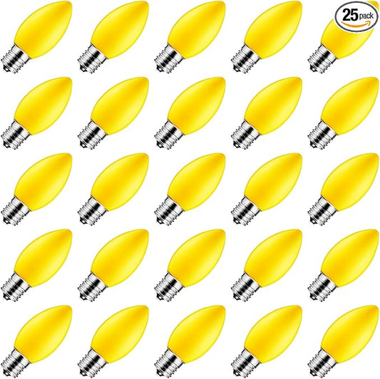 Brightown 25 Pack C9 Replacement Bulbs, Christmas C9 Incandescent Bulbs for Christmas String Lights, Christma Tree, Indoor Outdoor Holiday Decor, E17 Intermediate Base, 7 Watts, Yellow