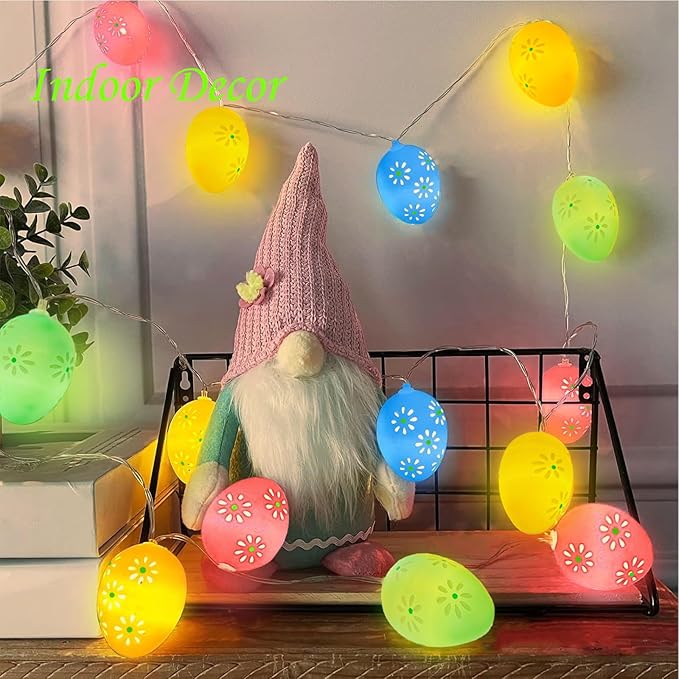 ITICdecor Easter Day Light Egg String Lights Battery Operated with Timer 5.4Ft 10LED Fairy String Lights for Easter Decor Indoor Bedroom Patio Spring Theme Party Decor