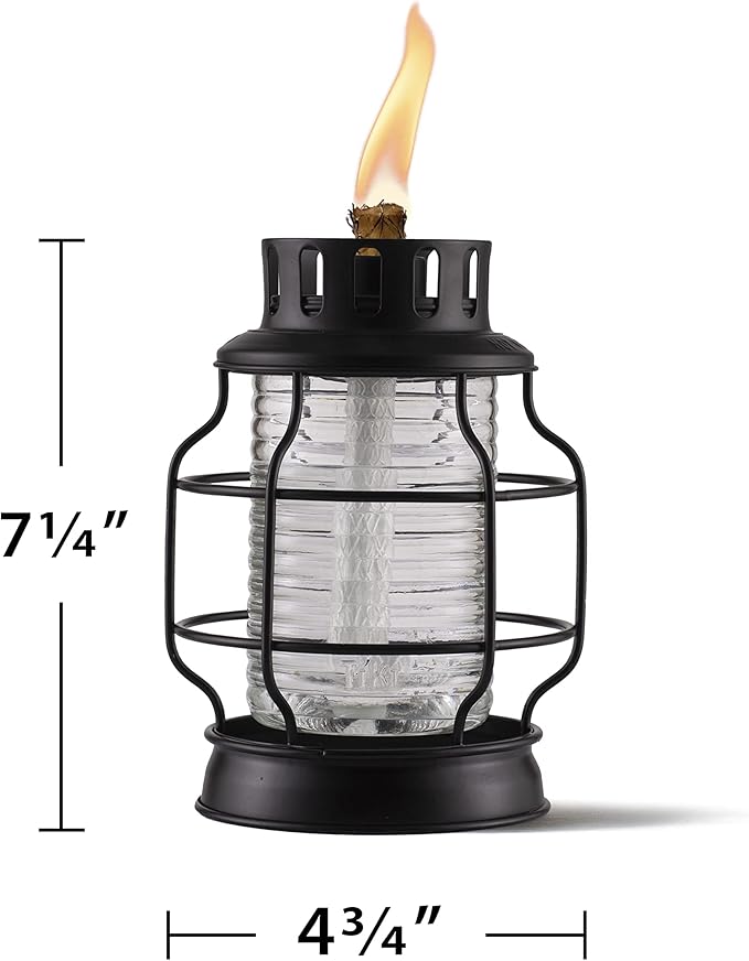 TIKI Tabletop Metal Torch Lanterns, 2-Pack – Stylish Outdoor Tabletop Tiki Torches for Patio, Garden & Backyard, Decorative Torch with Fiberglass Wick & Snuffer, Black