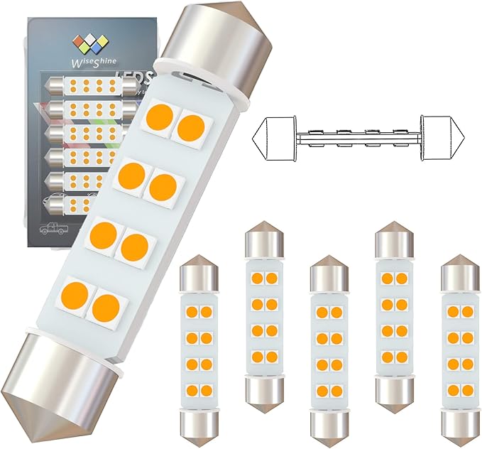 360 deg DC 24V 44mm 578 LED Festoon Bulb 211-2 212-2 569 6413 LED Bulbs Gold Amber for Truck Interior Dome Door Trunk Lights (Pack 6)