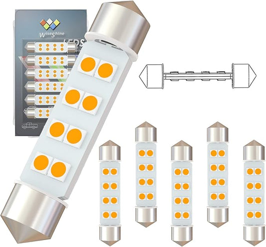 360 deg DC 24V 44mm 578 LED Festoon Bulb 211-2 212-2 569 6413 LED Bulbs Gold Amber for Truck Interior Dome Door Trunk Lights (Pack 6)