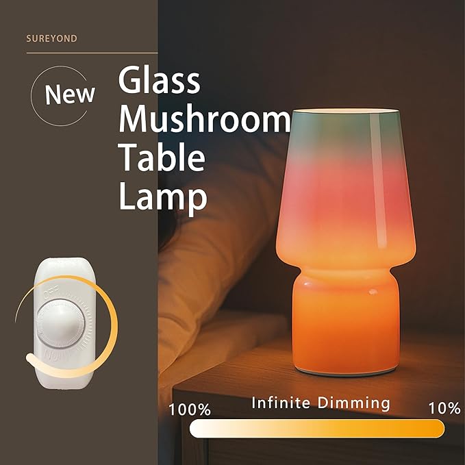 Mushroom Lamp,Mother's Day Gifts,Small Table Lamp,Cute Nightstand Kitchen Mini Lamp,Glass Table Lamp,Suitable for Bedrooms, Kitchens, Living Rooms, Bedside, Girl Gifts（Blue Gradient）