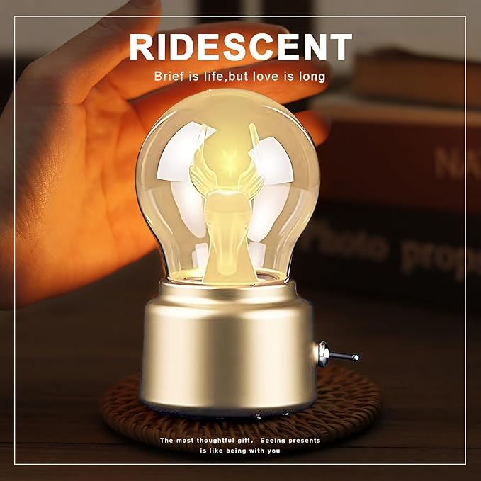 Elk-Style Bulb USB Night Light, British Vintage Creative Ambiance Lamp,Rechargeable Small Lamp, Led Night Light Bulb Lamp Kids Bedside Lamp for Kids, Girls, Boys Gifts