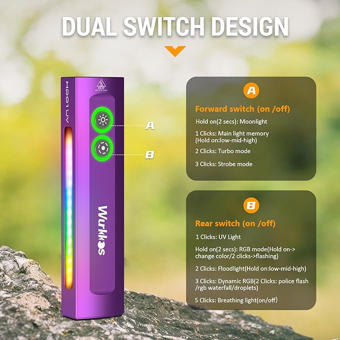 Wurkkos HD01 UV Flashlight(Purple) & TS11 EDC Flashlight(Orange)